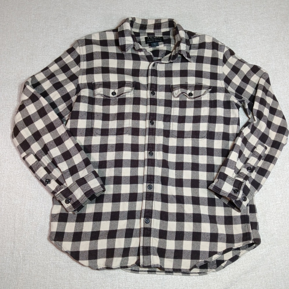 Filson Northwest Camp Flannel Shirt Mens L Brown Tan Buffalo Check Heavy Work